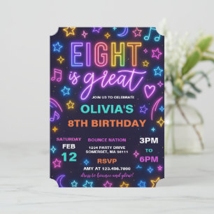 Eight Is Great Neon Glow 8th Birthday Party Invitation