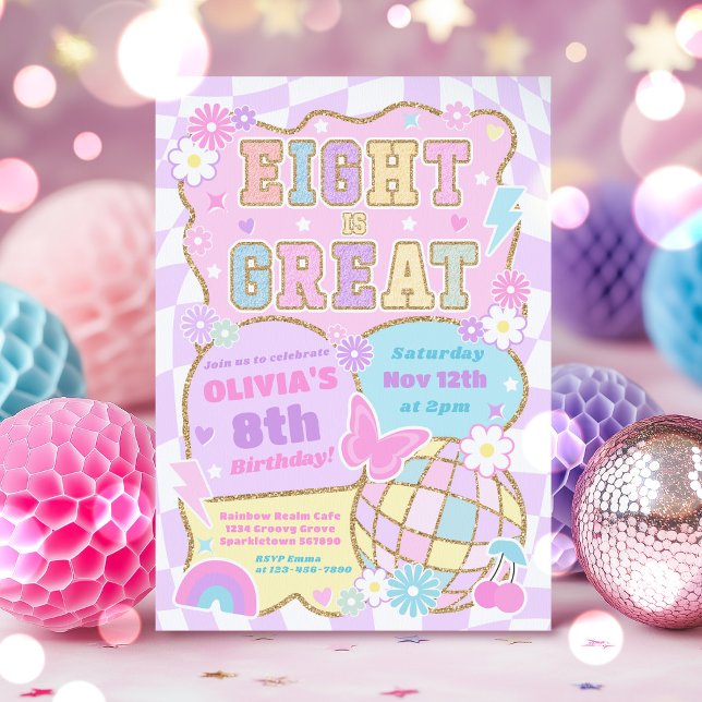 Eight Is Great Preppy Varsity Patch 8th Birthday  Invitation (Creator Uploaded)