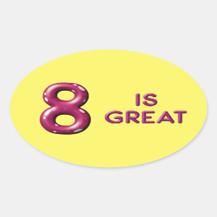 Eight is Great Puffy Balloon Text Birthday Oval Sticker