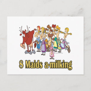 eight maids a-milking 8th eighth day christmas holiday postcard