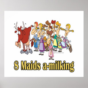 eight maids a-milking 8th eighth day christmas poster