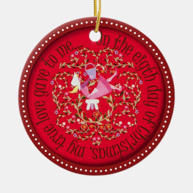 EIGHT MAIDS A MILKING CERAMIC TREE DECORATION (Front)