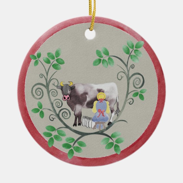 Eight Maids a-Milking Christmas Ornament (Front)