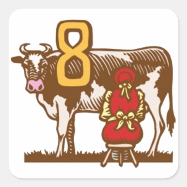 Eight Maids a-Milking Square Sticker (Front)