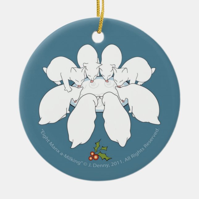 Eight Manx a-Milking... Christmas Tree Ceramic Tree Decoration (Front)