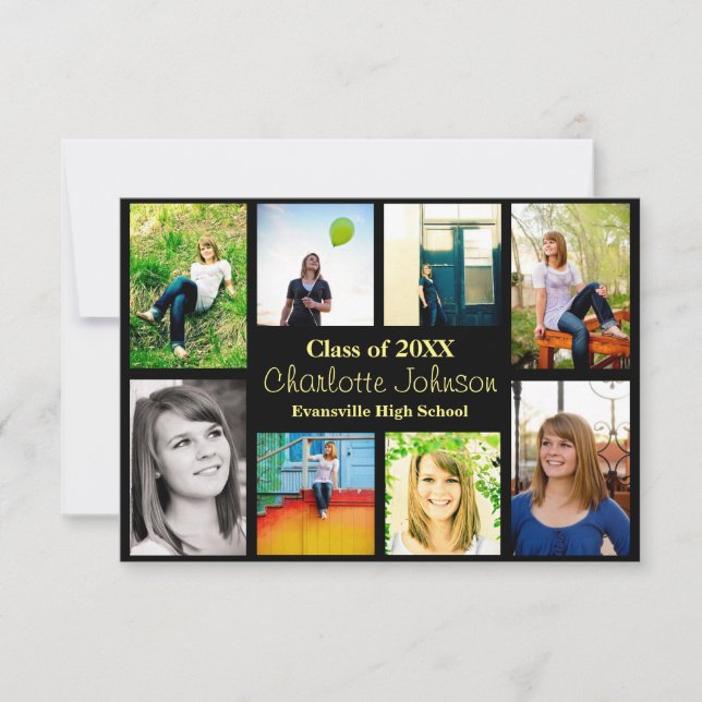 Eight/Nine Photos Graduation Announcement-3x5Black Invitation (Front)