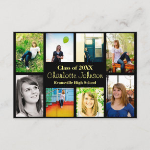 Eight/Nine Photos Graduation Announcement-3x5Black Invitation