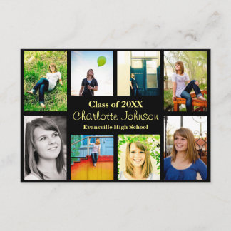 Eight/Nine Photos Graduation Announcement-3x5Black Invitation