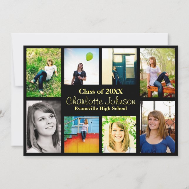 Eight/Nine Photos Graduation Announcement - Black (Front)