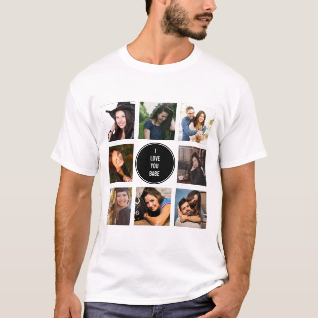 Eight Photo Collage Black T-Shirt (Front)