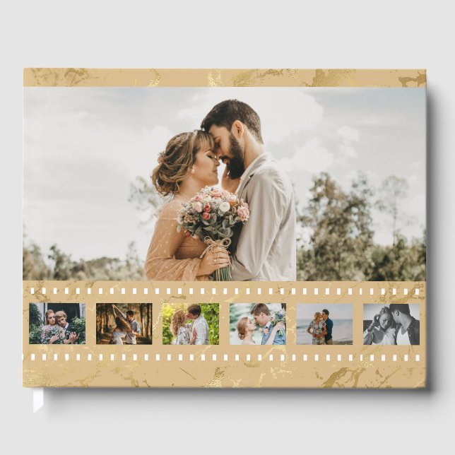 Eight Photo Collage Movie Inspire Gold Foil Couple Guest Book (Front)