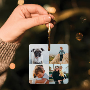 Eight Photo Square Collage Minimal Family Photo Ceramic Ornament