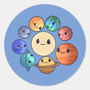 Eight Planets Solar System Boy Girl  Classic Round Sticker
