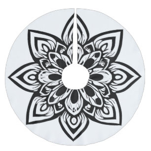 Eight Point Black and White Star Flower Mandala Brushed Polyester Tree Skirt