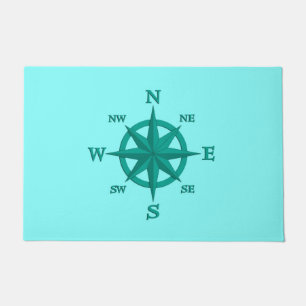 Eight Point Compass Rose, Turquoise and Aqua Doormat