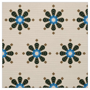 Eight point Mandala, Chocolate, Tan, Beige & Blue Fabric