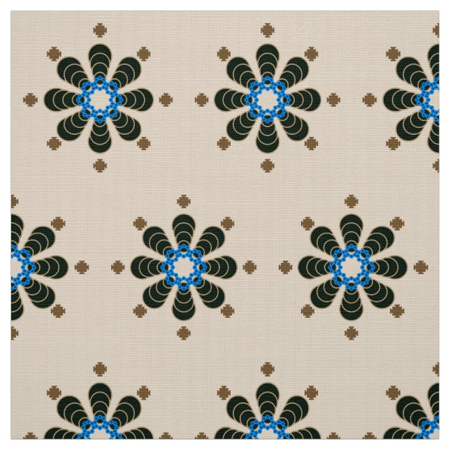 Eight point Mandala, Chocolate, Tan, Beige & Blue Fabric (Swatch)