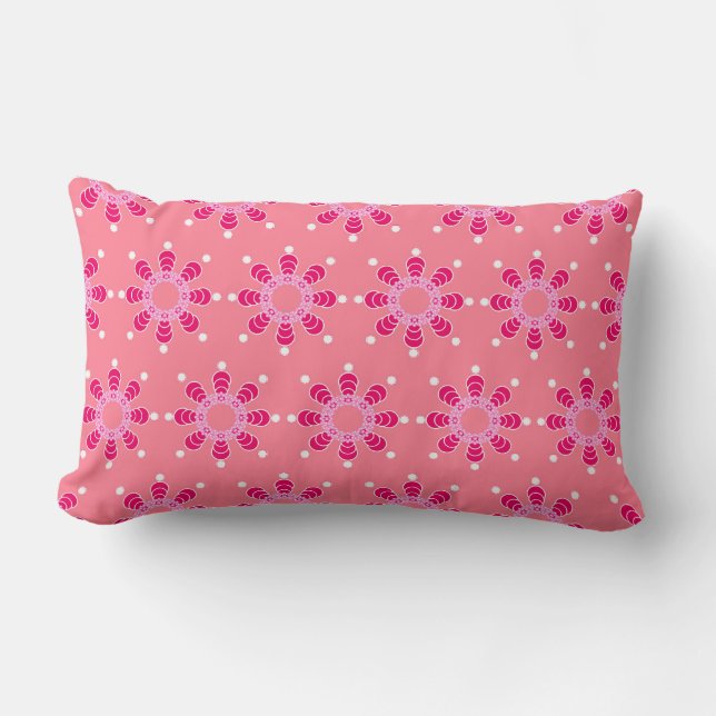 Eight point Mandala, Coral Pink and Magenta Lumbar Cushion (Front)