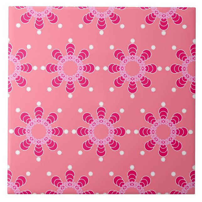 Eight point Mandala, Coral Pink and Magenta Tile (Front)