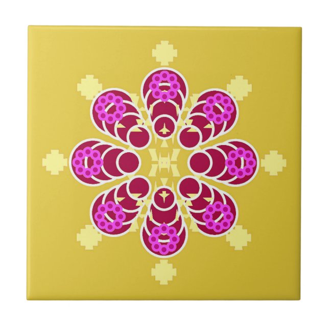 Eight point Mandala, Mustard Gold and Purple Tile (Front)