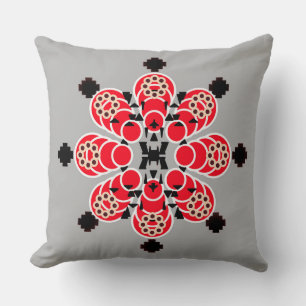Eight point Mandala - red, grey and black Cushion