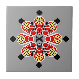 Eight point Mandala, Rred, Grey and Black Tile