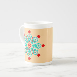Eight point Mandala - turquoise and peach Bone China Mug