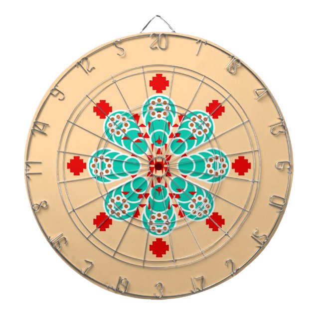 Eight point Mandala - turquoise and peach Dartboard (Front)