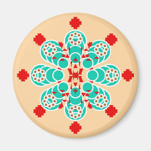 Eight point Mandala - turquoise and peach Magnet