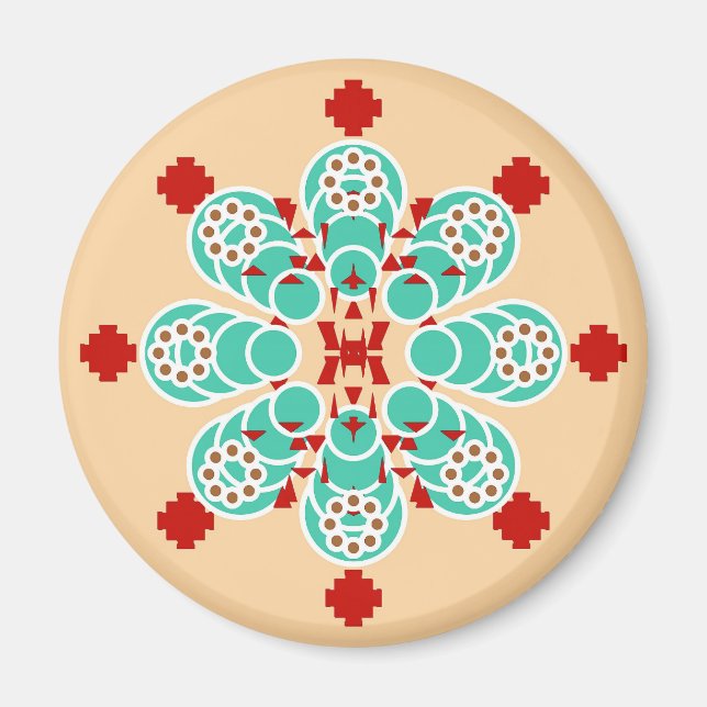 Eight point Mandala - turquoise and peach Magnet (Front)