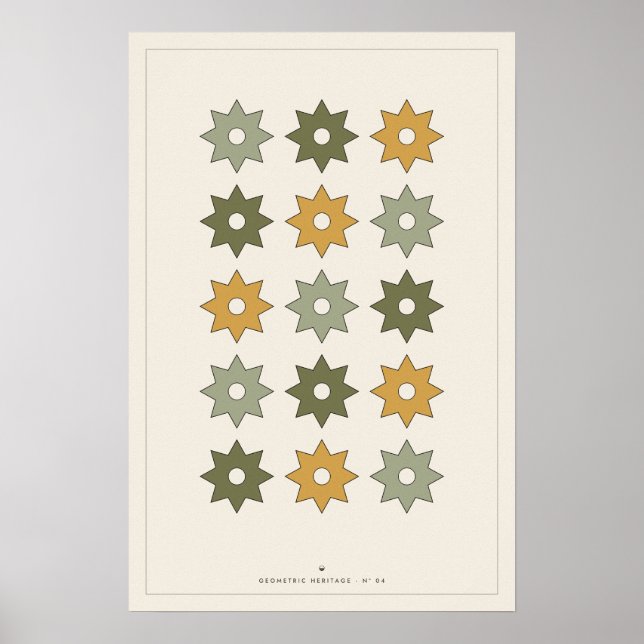 Eight Point Star Pattern Wall Art Poster, Sage Oli (Front)