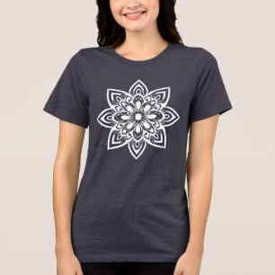 Eight Point White Star Flower Mandala  Tri-Blend Shirt