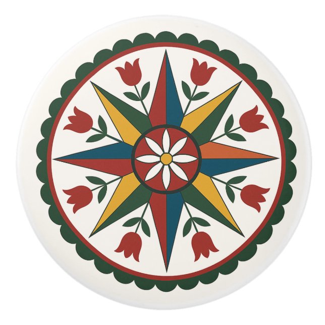 Eight-Pt Star Flower Pennsylvania Dutch Hex Knob (Front)