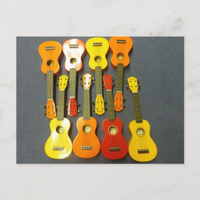 Eight Red Orange Yellow Ukuleles Postcard (Front)