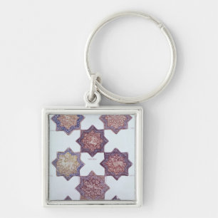 Eight tiles decorated with animals key ring