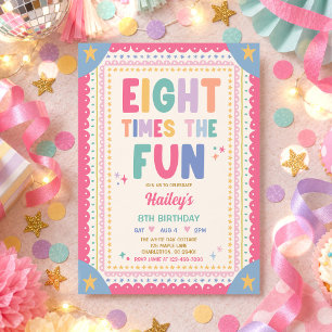 Eight Times The Fun Whimsical Girl 8th Birthday Invitation