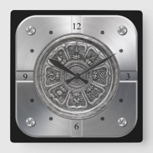 Eight Treasure Pattern Silver Plate ~ (八寳紋銀盤) ~ Square Wall Clock