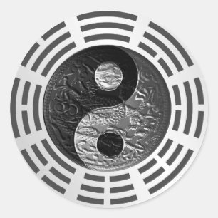Eight Trigrams Yin Yang Embossed Dragon (size S) Classic Round Sticker