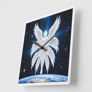 Eight Winged Celestial Guardian Fantasy Art Square Wall Clock