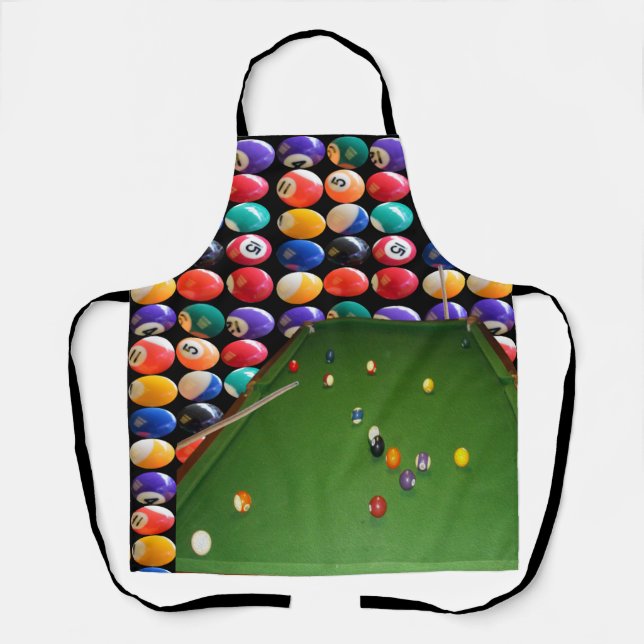 Eightball Table Oilpaint With  Balls And Cues, Apron (Front)