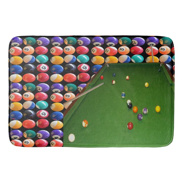 Eightball Table Oilpaint With  Balls And Cues, Bath Mat (Front)