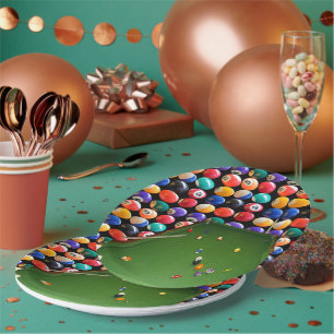 Eightball Table Oilpaint With Balls And Cues, Paper Plate