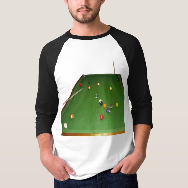 Eightball Table Oilpaint With  Balls And Cues, T-Shirt (Front)