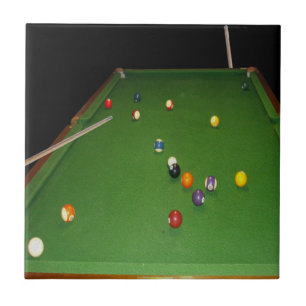 Eightball Table Oilpaint With  Balls And Cues, Tile