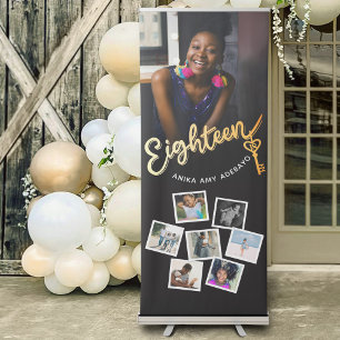 Eighteen 18th Birthday photo black and gold key Retractable Banner