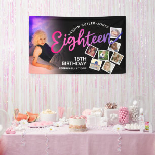 Eighteen 18th Birthday photo purple pink black Banner