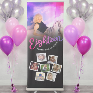 Eighteen 18th Birthday photo purple pink black Retractable Banner