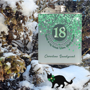 Eighteen & Green Glitter & Drinking Quote Hip Flask