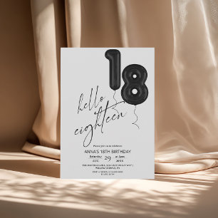 Eighteen Minimal Modern Black White 18th Birthday  Invitation