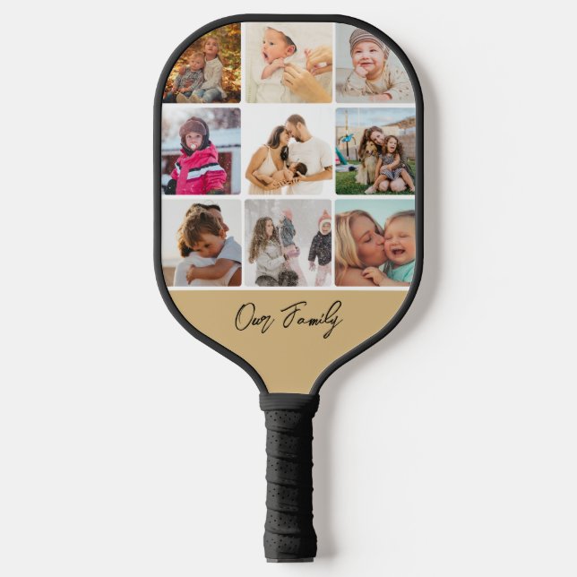 Eighteen Photo Collage Simple Family Name Pickleball Paddle (Front)